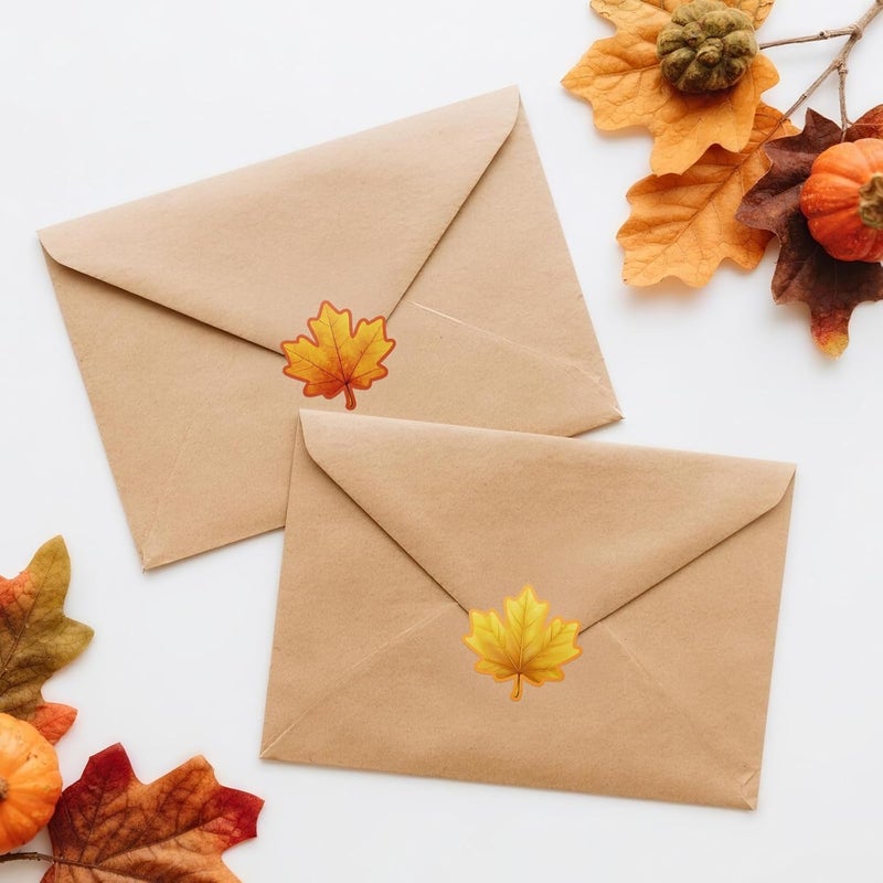 Alynta Thanksgiving Fall Maple Leaf Stickers - Autumn Leaves Stickers 480Pcs 1.5 Inch Thanksgiving Label Sticker for Kids Adults Envelope Seals Cards Fall Wedding Classroom Party Decorations - Image 4